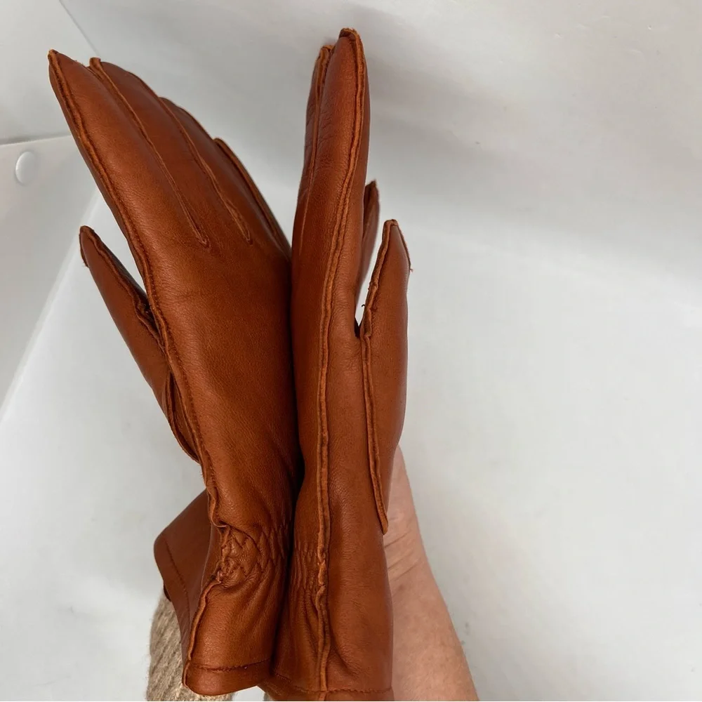 Auclair Leather Gloves M Medium Brown Wool Lined Winter Warm